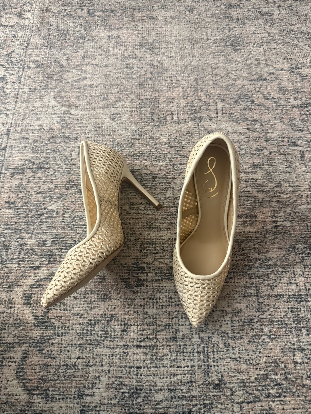 Sam Edelman Woven Pointed-Toe Pumps in Cream